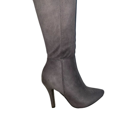Botas Altas de Tacón Gris en Piel Sintética para Mujer – Marca Quiz