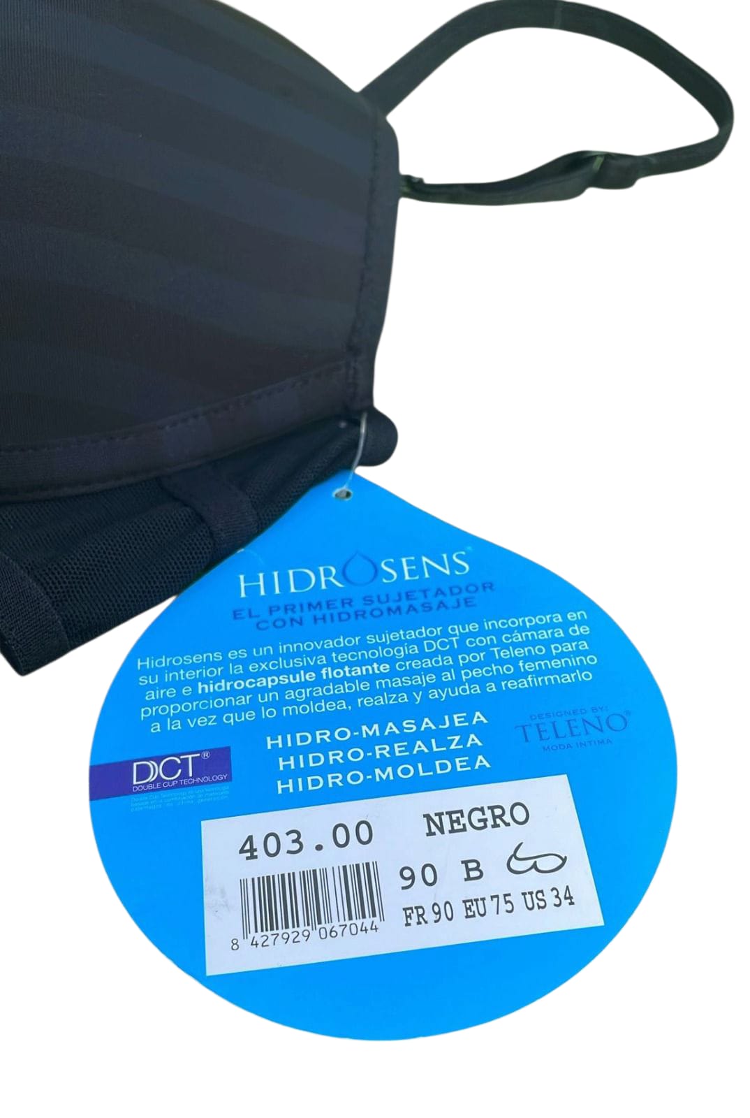 Sujetador Hidrosens Negro con Rayas Talla 90B – Confort Inteligente y Estilo Moderno