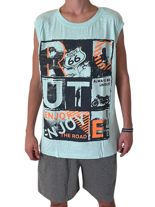 Pijama de Verano "Route 66" Hombre – Estilo Urbano y Fresco